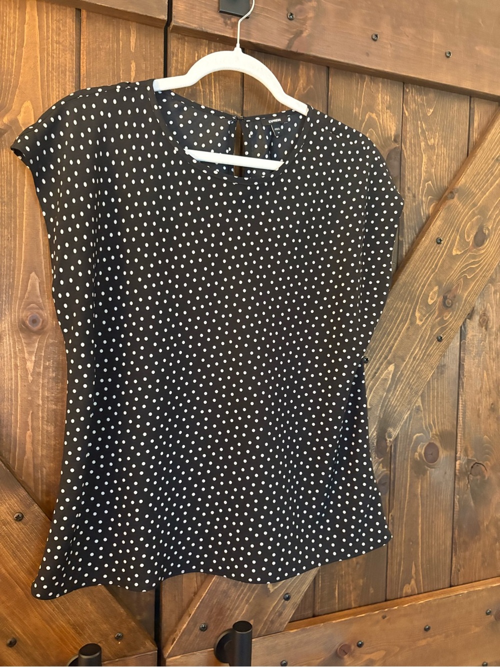 Express Polka Dot Cap-Sleeve Gramercy Blouse - Dark Navy/White